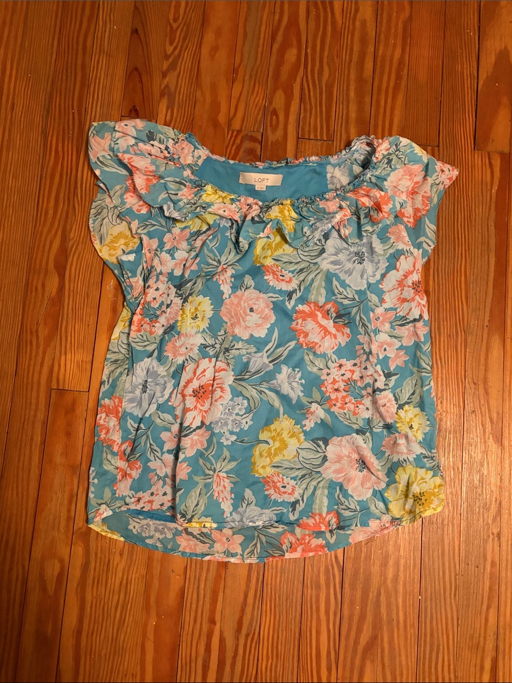 Loft floral print cotton ruffle trim blouse
